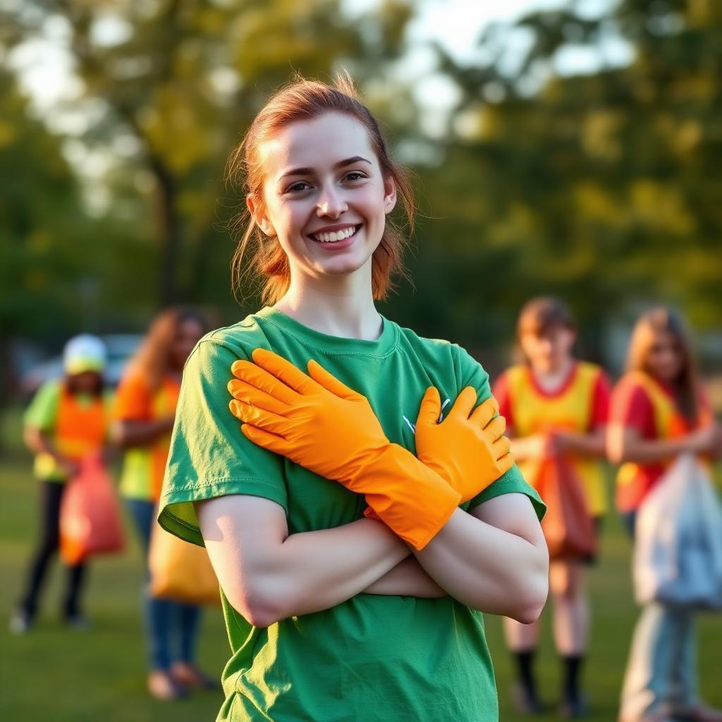 Smiling volunteer at a community cleanup